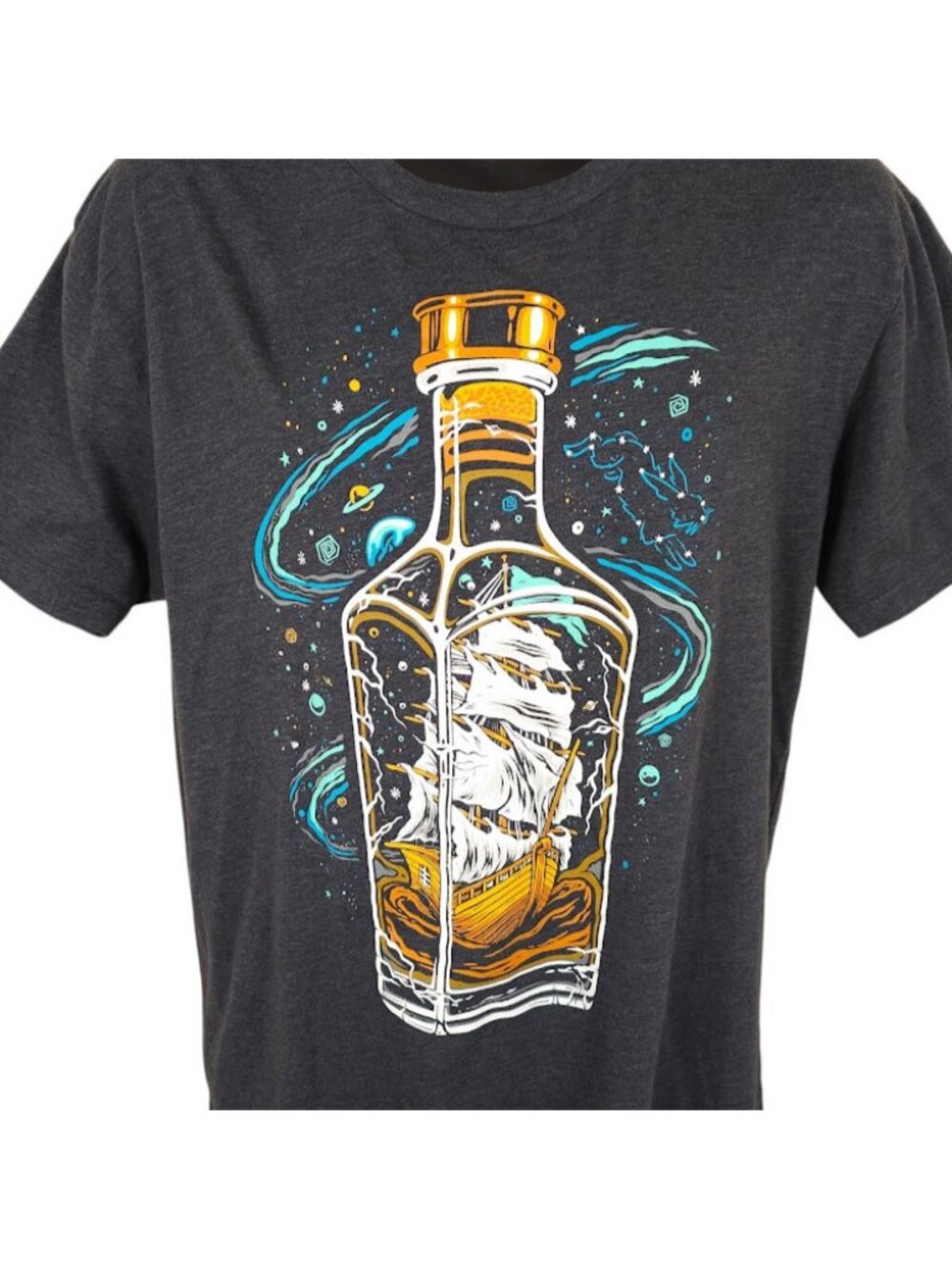 Ship In A Bottle T Shirt Mens Size Large Gray Into The AM Planets Space Tee